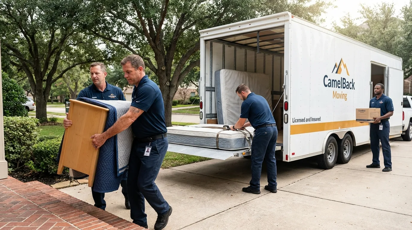 Crew loading residential truck for cross-state move from Fairfield, AL